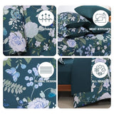 Anibedding 7Pieces Floral King Size Comforter Set, Garden Plant Flower Style Bed in a Bag Blue Bedding Comforter Set with Pillow Case for Bedroom Anibedding