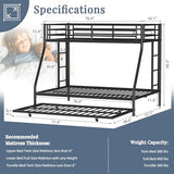 Shintenchi Bunk Bed Twin Over Full Size with Trundle, Heavy-Duty Twin&Full Frame with Full-Length Guardrail and Two Ladders, Triple for Kids, Teens and Adults, Space-Saving, Black Shintenchi