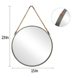 POZINO Round Mirror, Rope Hanging Mirror, 15 Inch Farmhouse Circle Wall Mirror for Bathroom Bedroom Living Room Entryway Home Decor, Grey POZINO