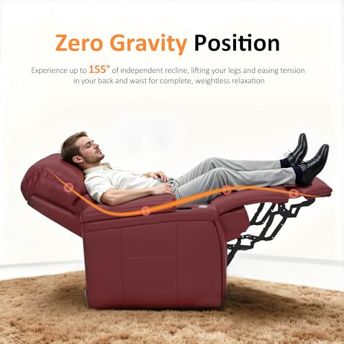 MCombo Triple Motors Power Recliner Chair with Power Headrest & Lumbar Support for Living Room, Home Theater Seating with Armrest Storage, Tray Table and Dual Charging Ports HTS708 (Red)