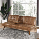 Anwick 66" Futon Sofa Bed with Cup Holders, Modern Brown Leather Loveseat for Living Room, Convertible 2 Seater Sleeper Sofa Couch for Small Compact, Office, Apartment Anwick