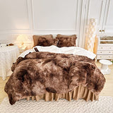 Luxury Faux Fur Shaggy Comforter Set Full/Queen Size, Plush & Sherpa Reversible Comforter Tie Dye Coffee, 3 Pieces Fluffy Fuzzy Bedding Set Ultra Soft and Warm for Winter (1 Comforter + 2 Pillowcases) Flysheep