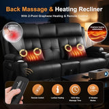 Home Theater Seating, Power Loveseat Recliner Sofa with Massage & Heating, Wall Hugger RV Couch with LED Lights & Built-in Speakers, Flip Backrest, Drawer, USB & Type-C Charging, Cup Holders, Pillows