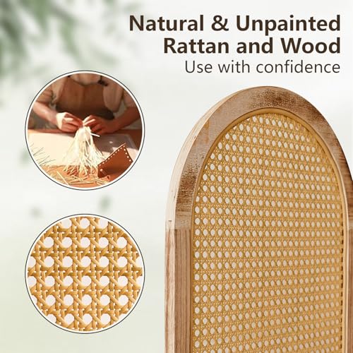 Leesinwing 4 Panels Room Dividers and Hand-Woven Rattan Room Divider Wall, Wood Room Divider Folding Privacy Screens for Home Office Bedroom, Light Brown Leesinwing