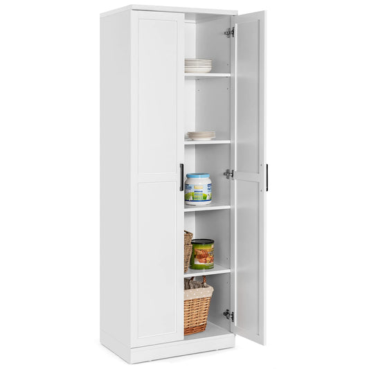 70" Tall White Modern Pantry Cabinet with Adjustable Shelves and Anti-Tip Safety Features - WoodArtSupply