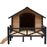 SEOCCTV Wooden Dog Kennel, Weatherproof Dog Houses Outside with Porch and Side Windows Cabin House Style Pet Kennel Wood Dog Crate for Medium Large Pets(43.6" L x 66.9" W x 32.7") SEOCCTV