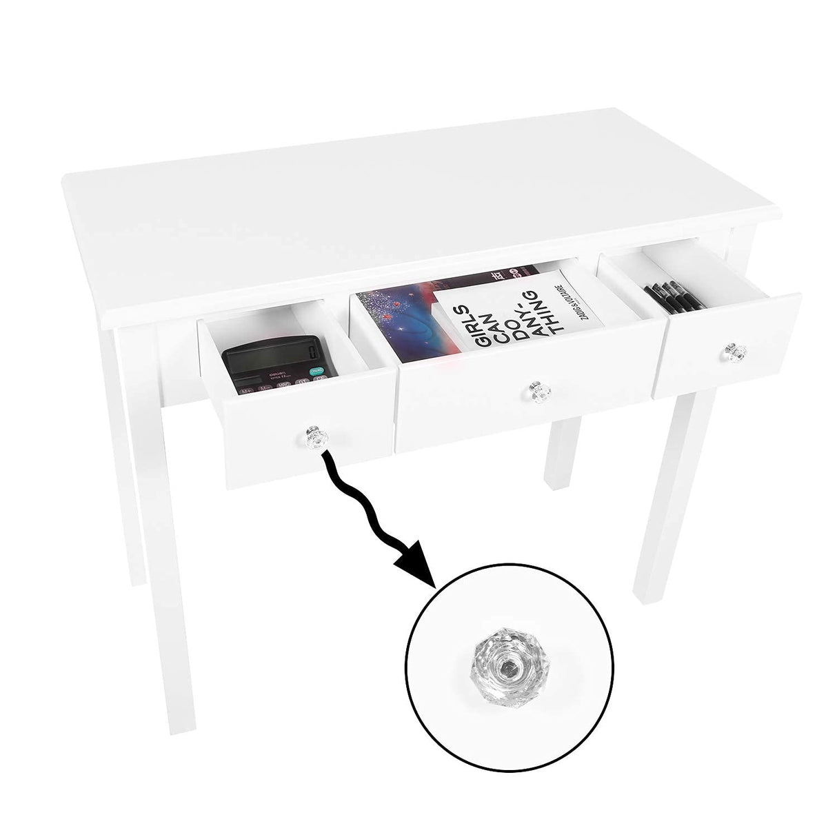 STHOUYN Home Office Small Writing Desk with Drawers Bedroom, Study Table for Adults/Student, Vanity Makeup Dressing Table Save Space Gifts White (White) STHOUYN