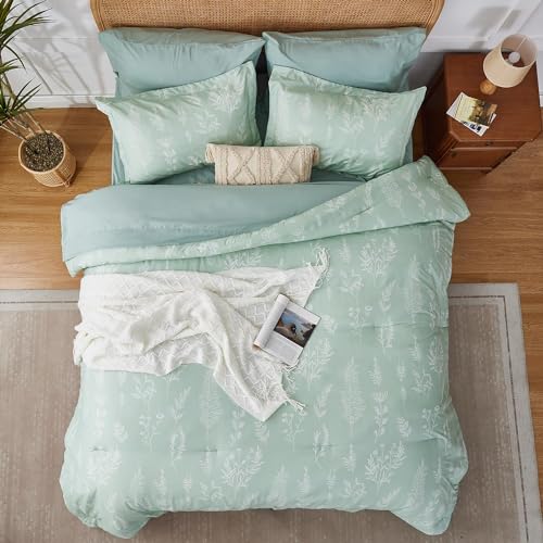 Kozyhvn Full Size Comforter Set 7 Pieces, Sage Green, Cute Floral Bed in a Bag Full Boho, Soft Fluffy Bedding Sets with Comforter, Sheets, Pillowcases & Shams, All Seasons Kozyhvn