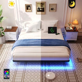 Awesofurni Floating Bed Frame Queen Size with LED Lights and Charging Station, Heavy Duty Modern Metal Platform Bed No Box Spring Needed - Easy Assembly and Noise Free Awesofurni