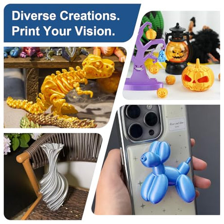 Dynta 3D Printer Filament Bundle, Silk PLA 6 Colors - High Gloss, Super Shiny & Smooth, Beginner-Friendly for Daily DIY, 250gX6 Spools (Gold/Silver/Red/Green/Blue/Purple) Dynta