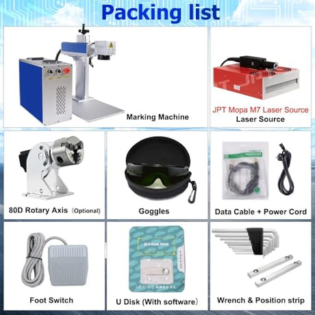 Ovsuqu Fiber Laser Engraver JPT MOPA 60W E2 Fiber Marking Machine with 80mm Rotary Axis Metal Laser Engraving Machine 200x200mm+300x300mm for Metal(JPT MOPA 60W E2) Ovsuqu