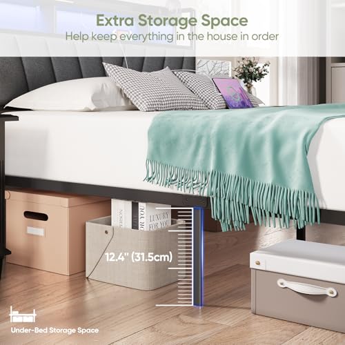 Welzona King Size Bed Frame with Headboard, Metal Platform Bed with LED Lights & Charging Station, 2-Tier Storage, Sturdy and Easy Assembly, Under Bed Storage, No Box Spring Needed, Noise Free, Black Welzona