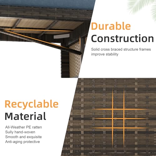 Shintenchi Outdoor Patio Furniture Sets, Wicker Patio sectional Sets 3-Piece, All Weather Wicker Rattan Patio Seating Sofas with Glass Coffee Table and Cushion (Blue) Shintenchi