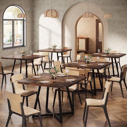 Tribesigns Square Dining Table Set of 2, 31.5" Farmhouse Dinner Table with Metal Base, Wood Kitchen Table for Dining Room, Small Space, Apartment, Rustic Brown & Black Tribesigns