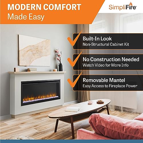 SimpliFire 50-Inch Allusion Platinum Linear Electric Fireplace with Mantel Package, Floor or Floating Install Wall-Mounted Fireplace with Ready-to-Finish Boyd Build-Out Kit, Remote Controlled SIMPLIFIRE