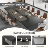 Nuipesn 138 Inch Rectangular Conference Table, 12FT Boardroom Table for 12-14, Built-in Power Outlets & USB Charging Ports, Cable Management, Splicing Design, 2 Inch Thick Top, Oak/Grey Nuipesn