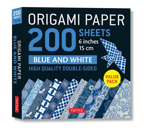 Origami Paper 200 sheets Blue and White Patterns 6" (15 cm): Double Sided Origami Sheets Printed with 12 Different Designs (Instructions for 6 Projects Included) - WoodArtSupply