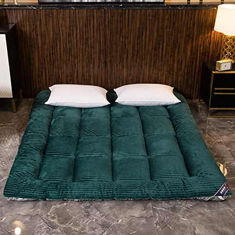 ALEEIK Plush Full Size Floor Mattress, Winter Ultra Warm Mattress Topper Foldable Bed Roll Up Camping Mattress Trifold Futon Mattress(120x200cm(47x79inch), Green) ALEEIK