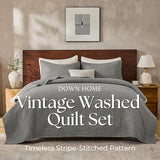 DOWN HOME Twin Quilt Bedding Set with Sham, Vintage Washed Soft Quilted Blanket Thin Comforter Lightweight Bedspread Coverlet Bed Cover, Brushed Microfiber Stripe Stitching, Ash Gray, 66"x92" DOWN HOME