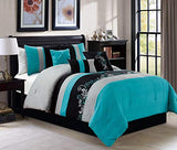 Chezmoi Collection Napa 7-Piece Luxury Leaves Scroll Embroidery Bedding Comforter Set (Full, Teal Blue/Gray/Black) Chezmoi Collection