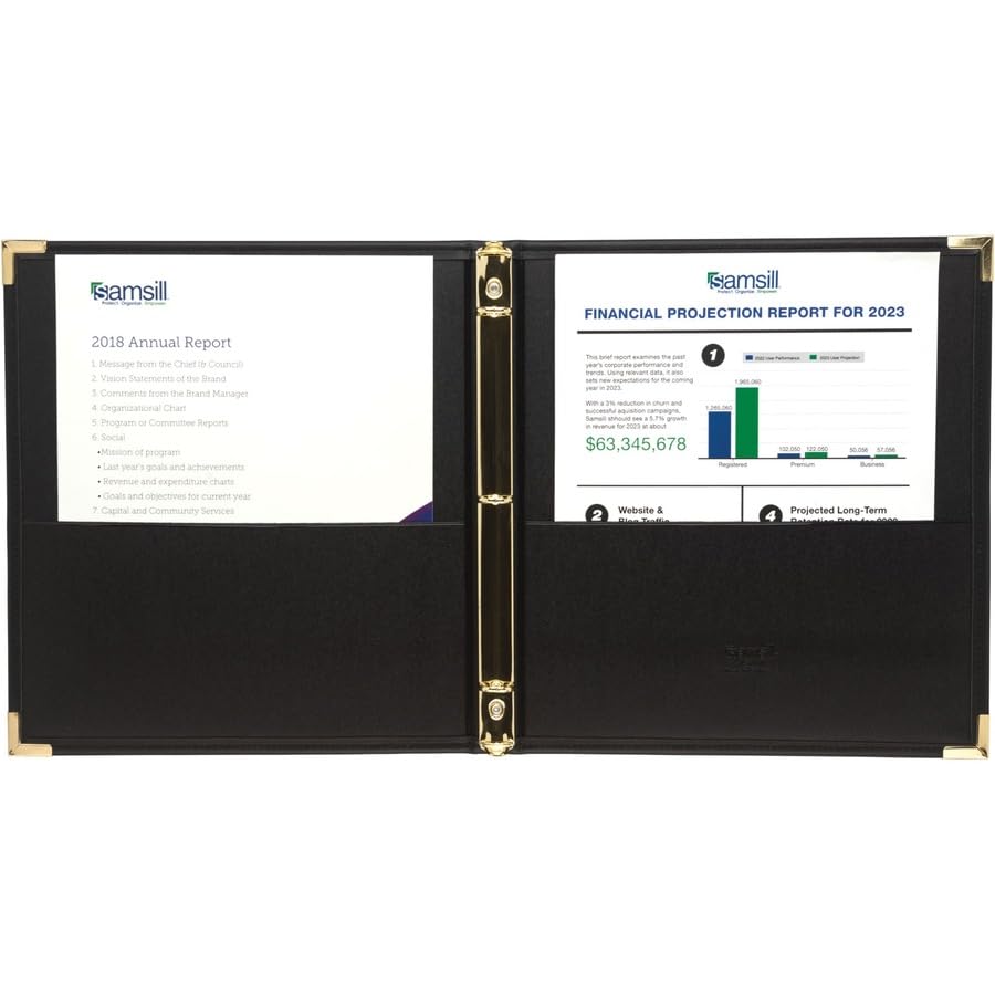 Samsill Classic Collection Executive Presentation 3 Ring Binder/Portfolio Binder, Half Inch Binder, Brass Round Ring (Holds 100 Sheets), Black Samsill