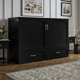AFI, Marion Queen Wood Murphy Bed Chest with 6" Mattress, Storage Drawer, & Built-in Charger, Black AFI