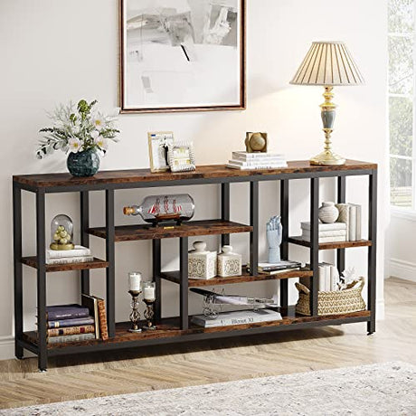 Tribesigns Console Sofa Table, 70.9 inch Extra Long Table Behind Couch with Storage Shelves, 3-Tier Industrial Narrow Entryway Hallway Accent Table for Living Room, Rustic Brown Tribesigns