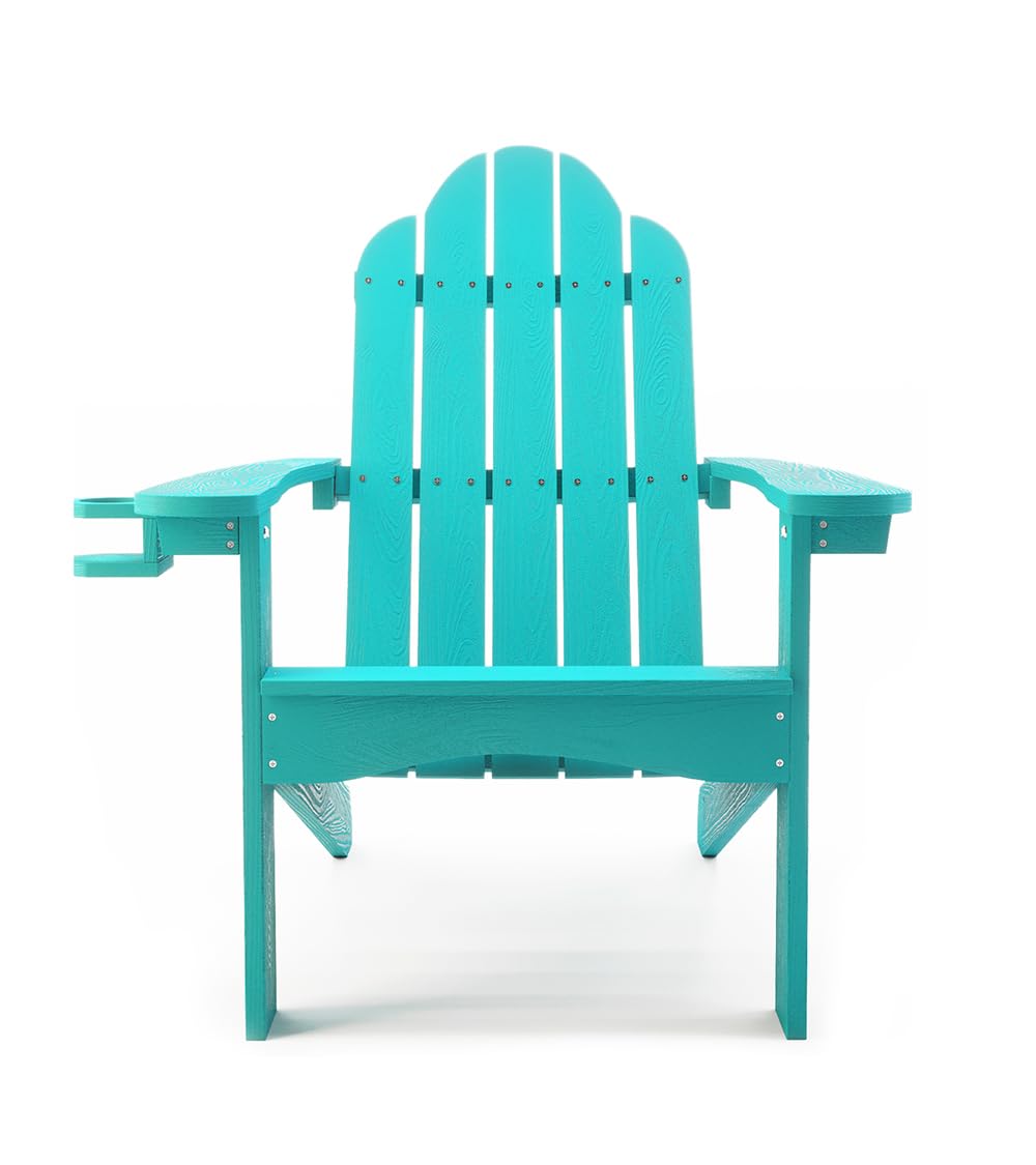 LUE BONA Poly Lumber Adirondack Chair Set of 2, Aruba Blue Adirondack Chairs with Cup Holder, 350LBS Modern Resin Patio Adirondack Chair Weather Resistant for Fire Pit, Balcony, Backyard - WoodArtSupply