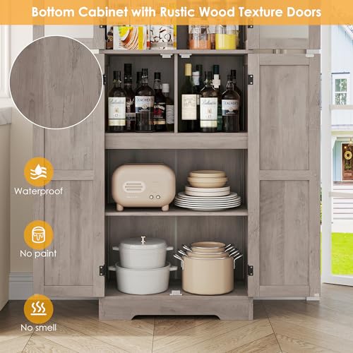 BOTLOG Farmhouse Bathroom Storage Cabinet, 67'' Tall Storage Cabinet with Barn Doors and Shelves, Kitchen Pantry Cabinet for Living Room, Dining Room, Rustic Grey - WoodArtSupply