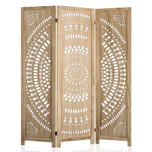 WelFurGeer Handcrafted Carved Wooden Room Divider Screen, Folding Privacy Screen for Room Separation, Decorative Room Dividers, 360° Adjustable Folding Panels for Privacy, Home, Office & Patio WelFurGeer