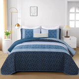 Cottolester Navy Blue Full Quilt Set,Striped Plaid Bedspread Coverlet Set,Khaki Boho Summer Bedding Set Soft Microfiber Bedding Set with 2 Pillow Shams 78"x90" Cottolester