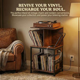 ZEXVIDA Record Player Stand with Vinyl Storage, Large Record Table Holds 180 Albums, Vinyl Record Storage Stand with USB Charger, Multi-Functional Side Table & Shelf for Living Room Bedroom ZEXVIDA
