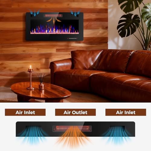Electactic 36 Inch Electric Fireplace Insert Ultra-Thin - Recessed & Wall-Mounted Fireplace Heater with Thermostat, Adjustable Flame, Remote Control - Linear with Timer, Touch Screen, 750/1500W Electactic