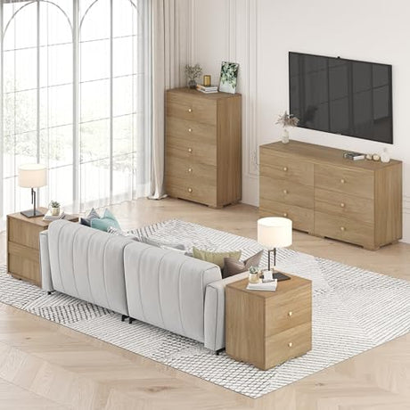 Zenflare Dresser for Bedroom 6 Drawer Wood Dresser 58.3" Wide, Large Chest of Drawers for Bedroom, Living Room, Hallway, Entryway, Modern TV Stand Drawer Organizer, Light Oak Zenflare