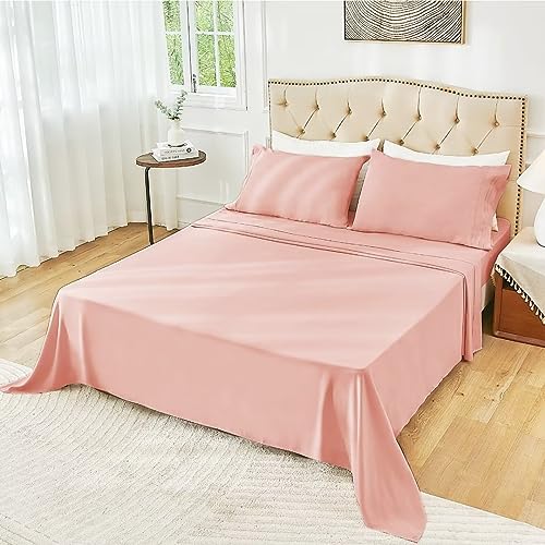 Twin XL Sheet Sets Pink Cooling Single Hypoallergenic Bed Sheets Microfiber Dorm Bedding Wrinkle Free Extra Deep Pocket Sheets & Pillowcases Soft Elegant Comfort Oeko-Tex Summer Bedsheets Yibeizi