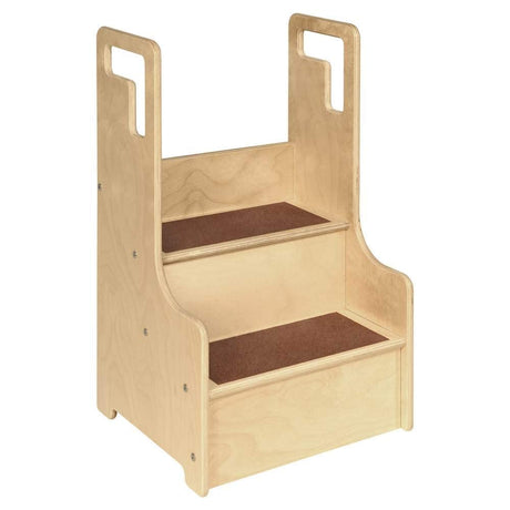 Contender 2 Step Up Stool for Toddlers and Kids with Support Handles and Non Slip, Montessori Wooden Reach Up Safety Steps for Bathroom, Kitchen [ Brown ] Contender