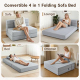 BeBen Folding Sofa Bed, Boneless Foldable Chair Bed, Convertible Futon Sleeper Chair Couch, Twin Lazy Floor Lounger Sofa Couch for Small Spaces, Dorm, Guest Room, Living Room, Apartment, Grey BeBen