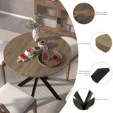 HAIZAO Small Round Dining Table Set for 4, 31.5'' Mid Century MDF Kitchen Table Set & 4 Green Wooden Velvet Dining Chairs, 5-Piece Retro Circle Dining Room Table Set for Home Apartment HAIZAO