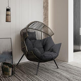 Shintenchi Wicker Egg Chair, Outdoor Rattan Patio Chair with Cushion,Oversized Patio Lounge Chairs with Cushion Egg Basket Chair, Egg Seat for Indoor Living Room Bedroom Outside,Grey Shintenchi
