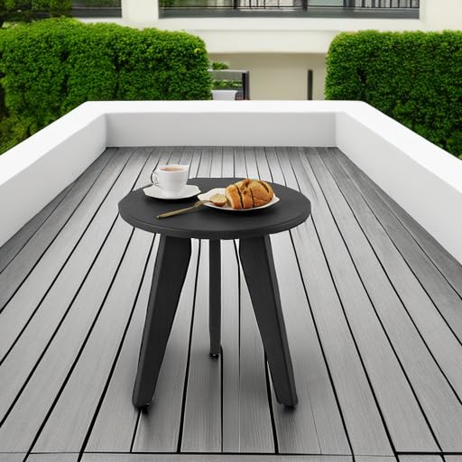 Homenjoy HDPE Outdoor Side Table, Small Round Side Table Weather-Resistant, Outdoor Side Tables for Patio, Porch, Deck, End Table for Plant Stand, Living Room, Bedroom, Black Homenjoy