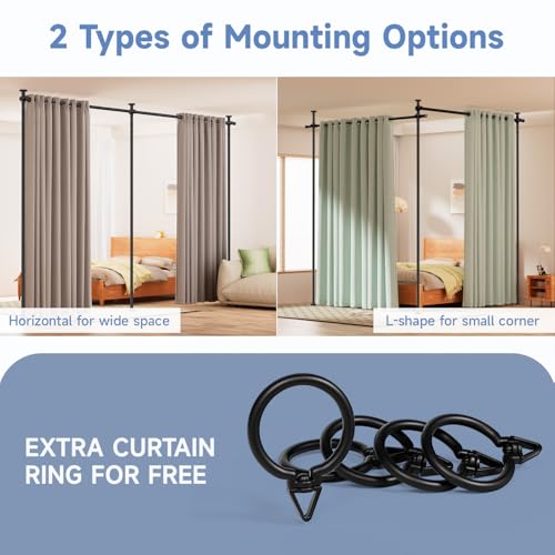 Room Divider Curtain Rod No Drilling Wall Divider for Room Partition, 28-114'' Wide Portable Metal Room Divider Panel Separation Curtain Stand, Heavy Duty No Drill Curtain Rods for Space Separator HOMSCREENER