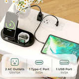 Huuger Nightstand with Charging Station, Side Table with 2 Fabric Drawers, End Table with Open Shelf, Bedside Table with USB-C Port and Outlets, Night Stand, PU Leather, White Huuger