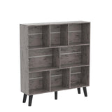 LEYAOYAO 8 Cube Bookshelf,3 Tier Bookcase with Legs,Modern Grey Mid-Century Bookshelves,Large Farmhouse Open Storage Organizer Shelf, Retro Wooden Display Book Case for Bedroom,Living Room,Office LEYAOYAO