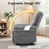 Korser Recliner Chair, Living Room Recliner Chairs for Adults, Small Recliners for Small Spaces, Upholstered Manual Recliner with Side Pockets, Modern Nursery Chair for Living Room, Chenille, Grey