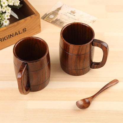 CTIGERS Vintage Wooden Beer Mugs Elegant Wood Coffee Cups with Handle 12 oz - WoodArtSupply