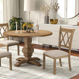 Roundhill Furniture Havre 5-Piece Dining Set, Pedestal Round Table with 4 Stylish Chairs, Oak Roundhill Furniture