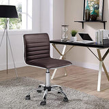 Yaheetech Modern PU Leather Ribbed Armless Working Office Chair Adjustable Low-Back Comfy Desk Task Chair w/Rolling Wheels, Brown Yaheetech