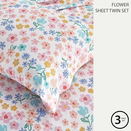 Heritage Kids 3-Piece Twin Sheet Set,Ditsy Floral Print in Multi-Color,Includes Top Sheet, Fitted Sheet & Pillowcase,Soft Microfiber Bedding for Girls Bedroom Heritage Kids