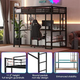 SOFTSEA Heavy-Duty Full Size Metal Loft Bed with Integrated Desk and Storage Shelves SOFTSEA