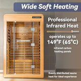 WOODBRIDGE Infrared Home Sauna Room 2 Person Hemlock Wooden Indoor Sauna,7 Carbon 2230W/120V Heaters,with Led Color Therapy Light,Bluetooth Speaker,Tempered Glass,Touch-Tone Keypad and A Top Vent WOODBRIDGE